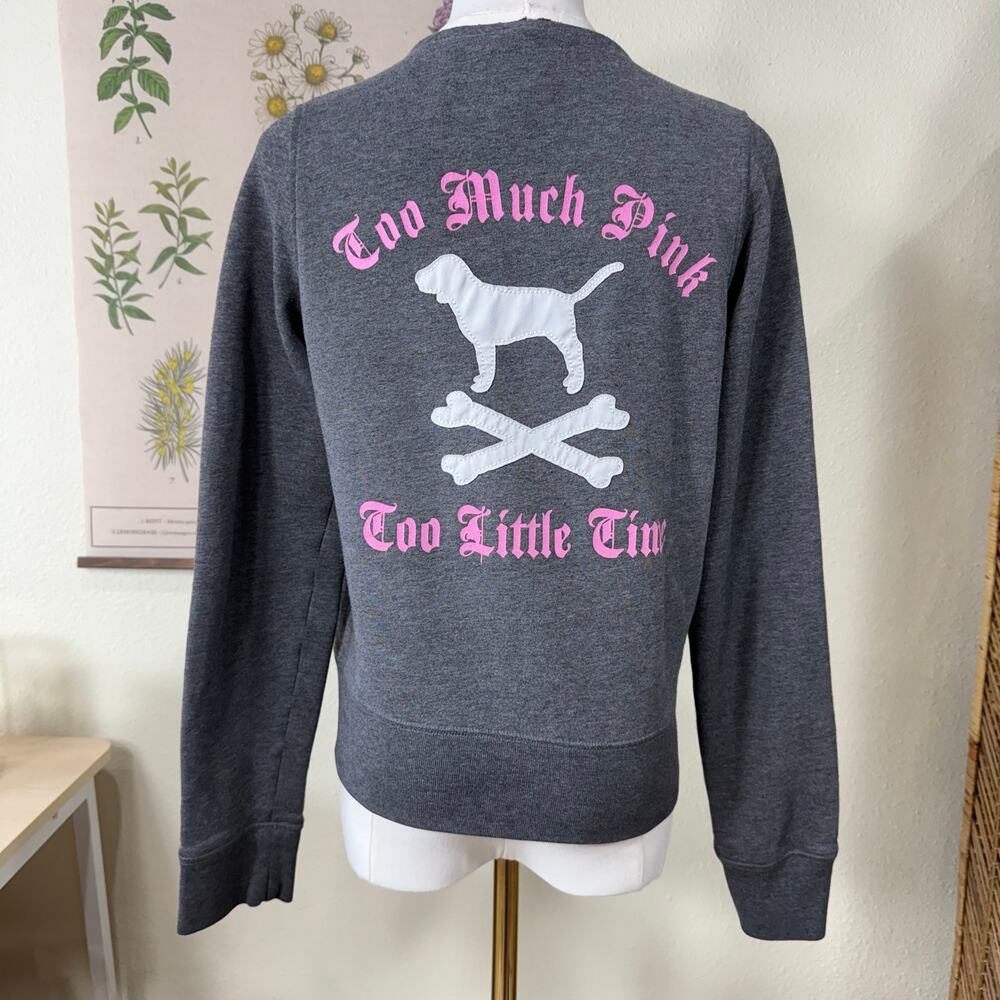 Y2k VS Too Much Pink To Little Time Dog Crossbones Full Zip Sweatshirt Jacket XS